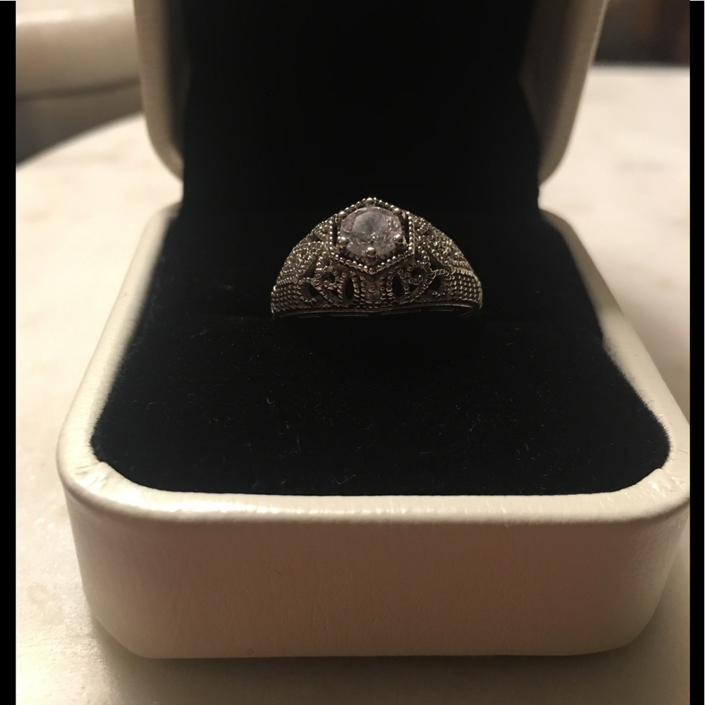 Art deco style sterling silver and cz ring